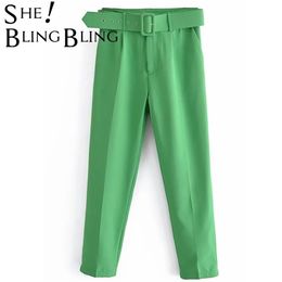 SheBlingBling Za Femme OL Estilo Mujer Blazer Pantalones Conjuntos Office Lady Traje Pantalones Traf Mujer Carrera Azul con cinturón 211115