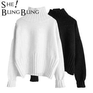 SheBlingBling Za Femme 2021 automne hiver Traf Pull à col roulé chandails femmes mince tricoté chaud chandails mode Pull Femme Y0825