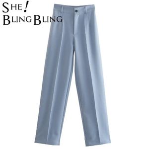 Shebling Za Women Pant Traf Casual High Taist Chic Bureau Dames Femme Elegant Beige Straight Suit pantalon Pantalon 210915