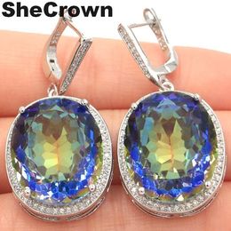 Shecrown Big Oval 22x18mm 17.5g Fire Rainbow Violet Mystic Topaz CZ Dames 925 Silver Oorbellen 40x20mm 200923