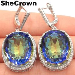 SheCrown grand ovale 22x18mm 17 5g feu arc-en-ciel Violet mystique topaze CZ dames 925 boucles d'oreilles en argent 40x20mm 200923315p