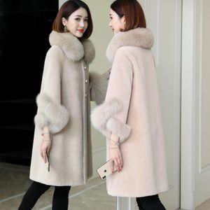 Manteau coupe mouton pour vêtements pour femmes, manteau mi-long à manches à col de renard intégré en peluche de particules, nouvelle fourrure 2024 732331