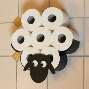 Portarrollos de papel higiénico decorativo para ovejas, montaje en pared de papel, almacenamiento de hierro para baño, adornos independientes 210720