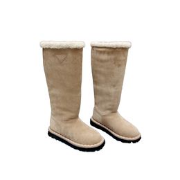 Botas de piel de oveja y lana de un tubo alto, además de Cachemira, gruesas, cálidas, antiesquí, botas premiadas triangulares para mujer