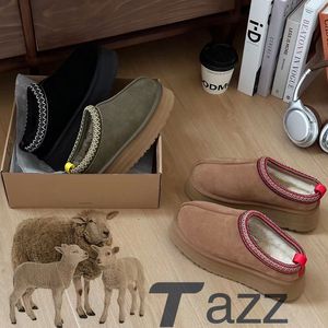 Zapatillas Tasman para mujer Tazz semilla de mostaza Chanclas de piel de castaño Piel de oveja Bota de plataforma trenzada ultra mini clásica Zapatos sin cordones de invierno para mujer Parte superior de gamuza Mezcla de lana