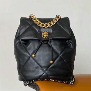 Mochila con cadena de piel de oveja, Mini bolso de mano con cuerda de tracción, diseño de lujo, clásico, con cuadros de diamantes, pequeño