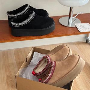 Botte à plateforme ultra mini en peau de mouton Tasman Daim Tige en laine Bottines de neige Tazz Comfort Mules Bottes en fourrure Shearling Moelleux Fourrure Demi-botte de neige Chaud épais