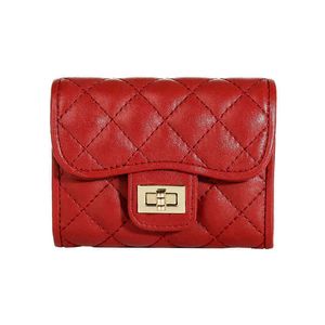 Cartera de piel de oveja, bolso de recogida Real, estilo Ins corto para mujer, pequeño Xiangfeng Lingge Zero Xiangjia209K