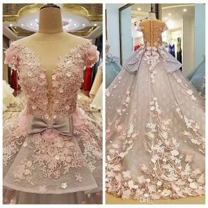 Sheer Beautiful A-Line Robes De Mariée En Cristal Perlé Avec Des Fleurs 3D Ornées De Robes De Mariée Personnalisées Bling Bling Bow Vestidos De