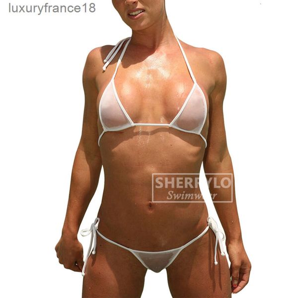 Bikini transparente Traje de baño para mujer Lazo lateral Malla Mini Micro Tanga Bikinis Ver a través de Microbikini transparente extremo 1004''gg''LMOD