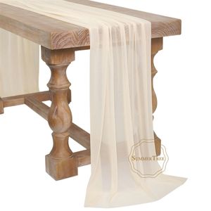 Sheer Chiffon Luxury Beige Tafel Runner 29in x 14ft Bruiloft Rustieke Boho Party Bruids Douche Verjaardag Kerstdecoraties 211018