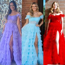 Sheer Corset Prom Dress Comper 2K24 Sweetheart Offr-Huffles Ruffles High Slit A-Line Lady Lady Pageant Evento de noche Fiesta de la noche Gala Lilac Red Red