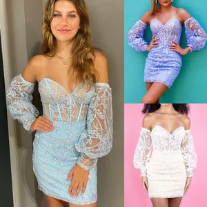 Doorschijnend korset Semi-formele jurk 2k24 Afneembare lange mouwen Getailleerd Dame Optocht Schoolfeest Cocktailparty Hoco Jurk Runway Gala Black-Tie NYE Lila Salie Lichtblauw