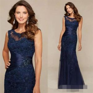 Sheer Ronde Hals Elegante Moeder Van De Bruid Jurken Nieuwe Collectie Marineblauw Kant Lange Zeemeermin Avondjurk Avondfeest Gowns295r