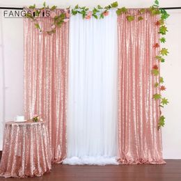 Voilages 2PCS 2x8ft Tissu sequin Fond rideau Po stand Toile de Fond De Mariage Rideau ForChristmas / party Decor Pography background 230721