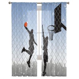 Rideaux transparents Basketball Dunk Silhouette éducation physique sport Tulle pour salon en mousseline de soie Voile rideau de fenêtre décor 230822