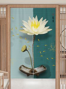 Rideaux transparents chinois noren porte rideau encre lotus peinture cuisine chambre restaurant partition décoration porte suspendue suspendu 230812