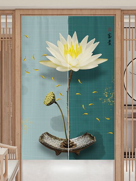 Rideaux transparents chinois noren porte rideau encre lotus peinture cuisine chambre restaurant partition décoration porte suspendue suspendu 230812