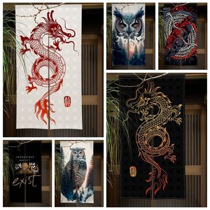 Cortinas transparentes Panel de cortina de puerta de estilo japonés Dragón chino tradicional Búho Tigre Pintura Tapiz Separador de ambientes para cocina 230302