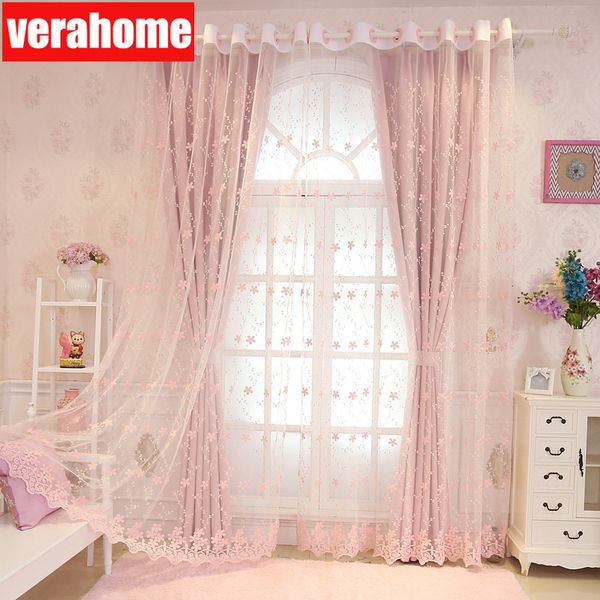 Rideaux transparents coréen pastorale rose occultant rideaux princesse pour filles enfants salon chambre fenêtres traitement tulle transparent écran romantique 230413