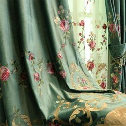 Rideaux transparents de luxe rideaux de velours vert pour salon chambre haut de gamme brodé floral tulle rideau pur traitement de fenêtre 230627