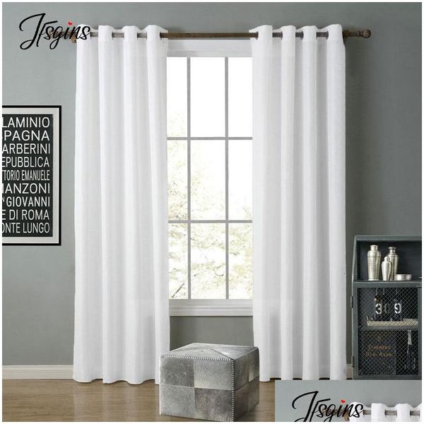 Cortinas transparentes Blackout moderno blanco para sala de estar Persianas Ventanas Cortina Balcón Puerta Salón Cortina Elegante Largo Tende Cortinas D Dhr71