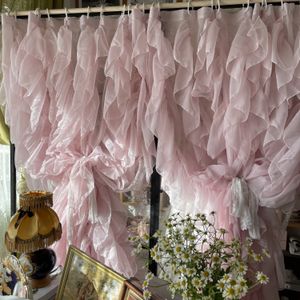Curtains transparents rose rococo volants rideaux de rideau de vitre de vitre de guérison de la gauze multicouche de la chambre de lit de chambre à coucher 230812