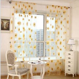 Cortinas transparentes con desplazamiento de girasol, cortina transparente y transpirable para sala de estar y balcón