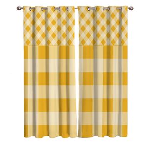 Cortinas transparentes rayas amarillas a cuadros costura cuadrada habitación ventana grande cortina luces baño dormitorio cocina decoración 230701