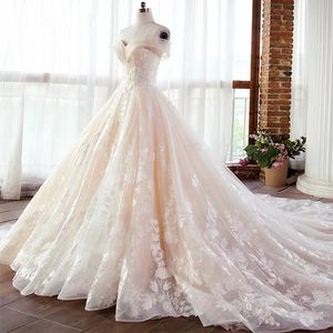 Dentelle pure 3D fleurs appliques robes de mariée plage Boho robes de mariée avec cristaux tribunal train robes De Noiva mariée formelle mariage grande taille robes de mariée