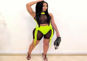 Sheer Mesh Sexy Two Piece Set Women Clothing Sets Summer Crop Top Biker Shorts Festival BodyCon 2 pièces Club Tenues For Women14740362