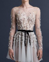 Transparent paolo sebastian cou une ligne de bal à manches longues perles robes de soirée en soirée