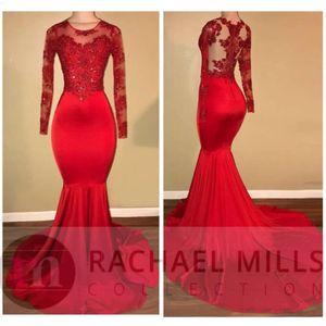 Sheer Prom bescheiden jurken Mermaid Appliqued lovertjes Afrikaanse zwarte meisjes Lange mouwen Evening Celebrity Jurrits Red Carpet Dress