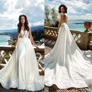 Pure korte mouwen zeemeermin trouwjurken prinses visstaart aangepast online bruidsjurken sexy backless formeel robe de mariage 418