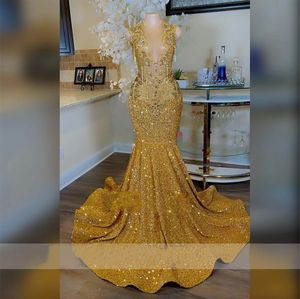 Vestido de graduación Long Gold de oro brillante para chicas negras Cristal Diamond Fiest Fiesta de cumpleaños Vestidos de noche ES