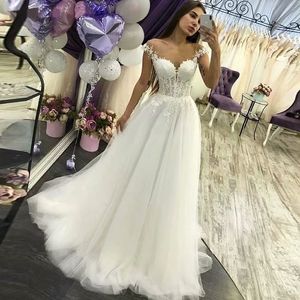 Sheer Tulle O-cuello Apliques De encaje Vestido De Noiva Vestido De novia Robe De Soiree Bride To Be Vestidos De Fiesta