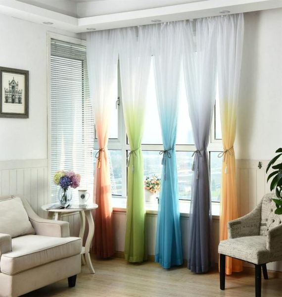 Cortina de ventana de tul transparente para sala de estar, cocina, Voil de patrón moderno con colores brillantes para decoración de ventanas, estilo minimalista 1108625