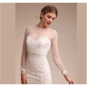 Pure bruiloft capes eenvoudige sjaal voor bemanning voor trouwjurken elegante lange mouwen bruids kant jassen witte bruiloft accessoires applique