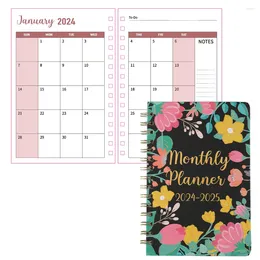 Feuilles 2024-2025 Planificateur mensuel floral Deux ans Calendrier de couverture en carton vintage Calendrier hebdomadaire Horaire de classe étudiante