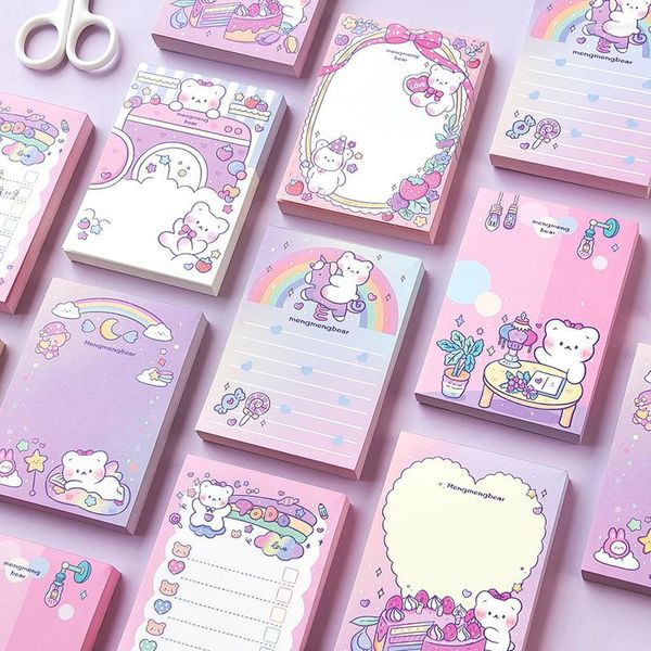 Hojas lindo oso rosa Bloc de notas Kawaii notas adhesivas chica diario DIY decorativo cuaderno escolar papelería