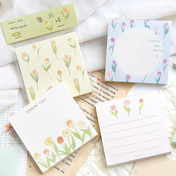 Feuilles/paquet Kawaii mignon fleur tulipe bloc-notes papier Agenda liste bloc-notes journal papeterie école fournitures de bureau Sl3289