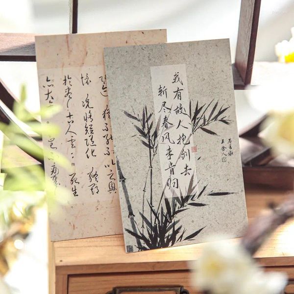 Hojas de papel antiguo caracter chino caligrafía mensaje tarjeta Bloc de notas para álbum de recortes DIY decorativo Collage diario