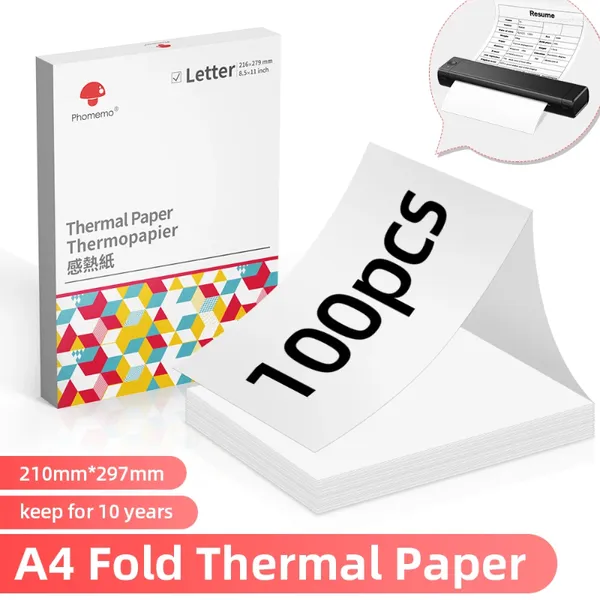 Feuilles de papier Phomemo A4, pliage thermique, impression continue, adapté à l'imprimante M08F, stockage de longue durée