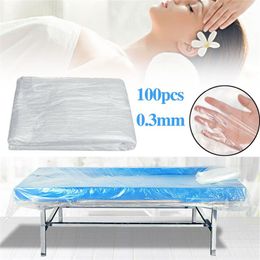 Vellen stelt 100 stks spa bed wegwerpmassagetafel plaat schoonheid salon leterje transparant plastic waterdicht beddengoed artikel