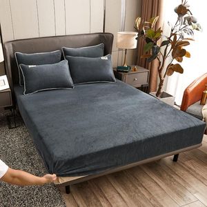 Ensembles de draps 3 pièces/ensemble hiver chaud flanelle élastique drap-housse tout enveloppement Anti-sale matelas couverture couleur unie doux ensemble de lit couvre-lit