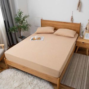 Lakens Sets Japanse Solid Light Tan Water-proof hoeslaken (met elastische band) Bed Matras Beschermende Cover Katoenen Handdoek Polyester