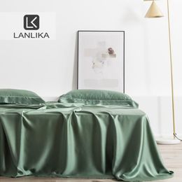 Ensembles de draps Lanlika vert adulte 100% soie 25 Momme tissu naturel linge de lit de luxe sain Double drap plat étui Euro Home Deco223I