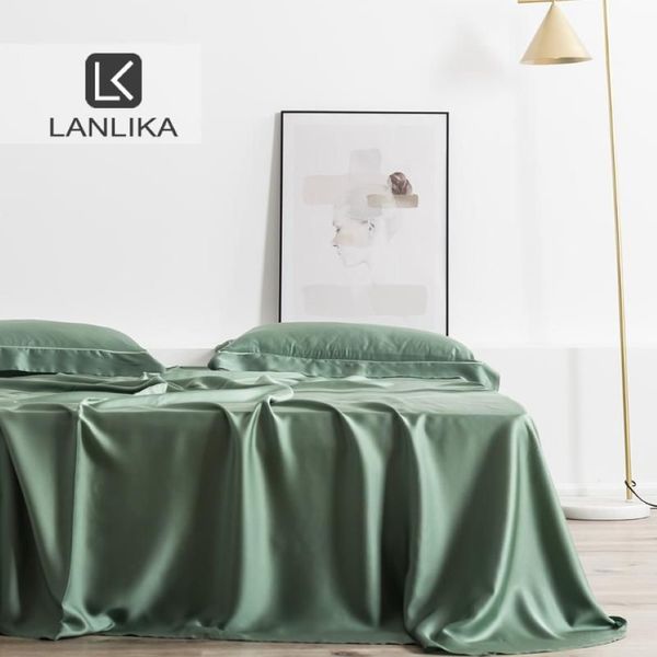 Ensembles de draps Lanlika vert adulte 100% soie 25 Momme tissu naturel luxe linge de lit sain Double drap plat étui Euro maison Deco291Z