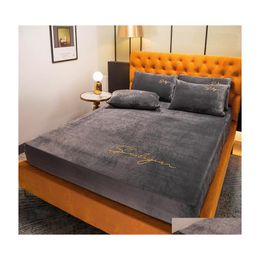 Vellen Sets Veet Fited Sheet Fleece Soft Bed Elastic Matras ER Solide kleur 1 st