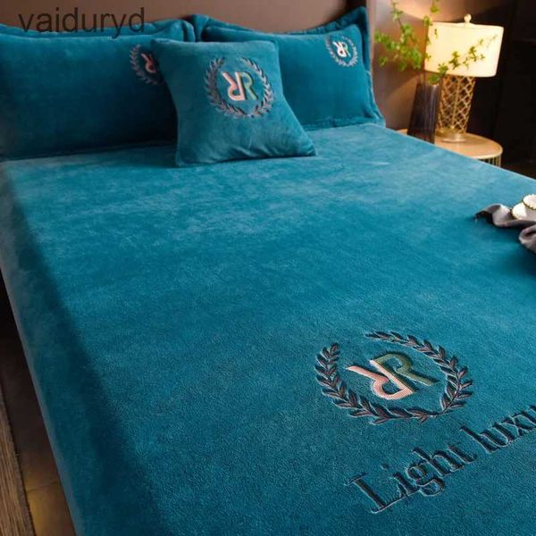 Ensembles de draps Housse de drap-housse de lit en velours Housse de matelas de couleur unie Reine Roi Lit d'hiver Housse de velours ajustée Housse de tapis 140/160/180x200cmvaiduryd